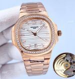 Swiss Quality Copy Patek Philippe Watches Nautilus 8215 Movement Watches Diamond Bezel Rose Gold